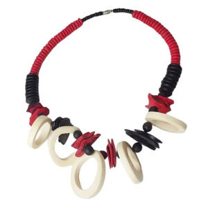 Tribal Red bovine Bone Rings Necklace